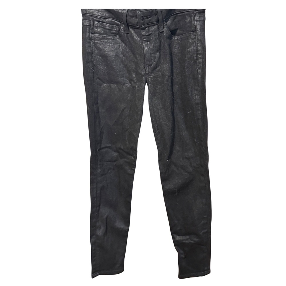 Joe's Jeans Skinny Ankle Coated Waxed Denim Pants 26 Black Excellent - Picture 3 of 8